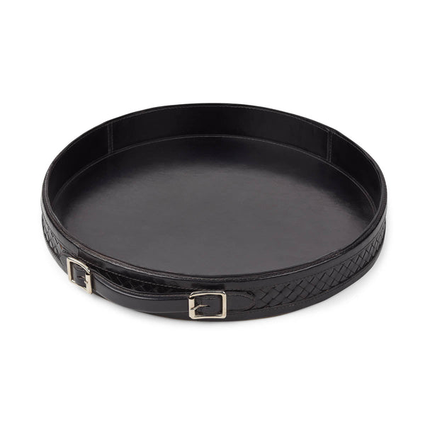 NC Living Tray w/Handle of Premium Quality Calf Leather. Size D42 CM | Round Tray Sort